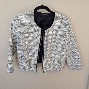 Express Optic Tweed Cropped Zip Front Jacket SP